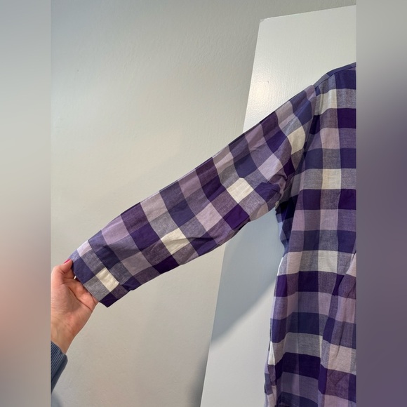 NWT Catherine’s Plaid Button-Up long sleeve Shirt in purple and white - Picture 2 of 6